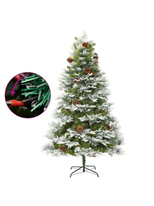 Vánoční stromek s LED a borovými šiškami zelený 195 cm PVC a PE