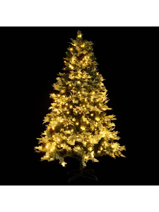 Vánoční stromek s LED a borovými šiškami zelený 195 cm PVC a PE