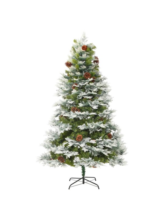 Vánoční stromek s LED a borovými šiškami zelený 195 cm PVC a PE