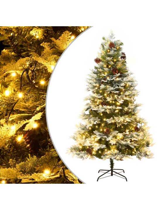 Vánoční stromek s led a borovými šiškami zelený 225 cm pvc a pe