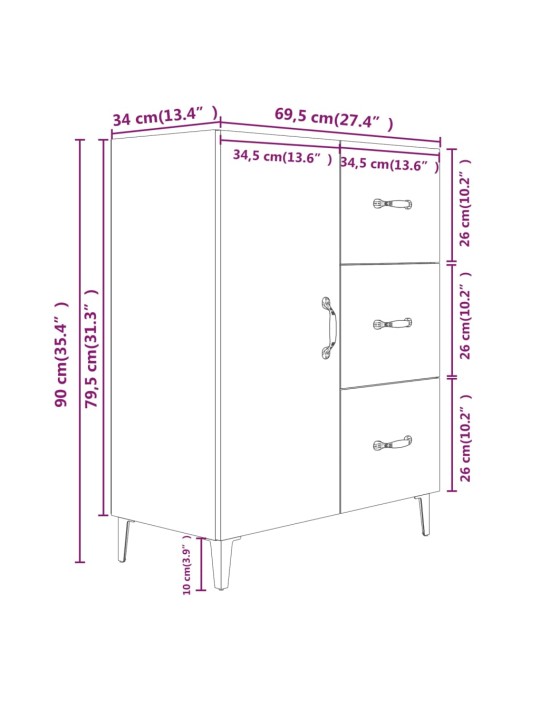 Příborník bílý s vysokým leskem 69,5x34x90 cm kompozitní dřevo