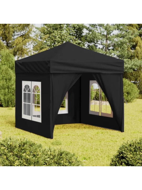 Skládací party stan s bočními stěnami černý 2 x 2 m