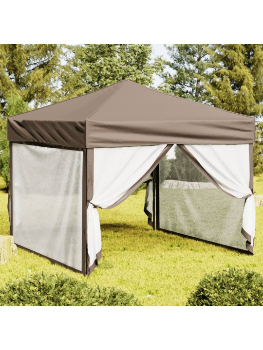 Skládací party stan s bočními stěnami taupe 3 x 3 m