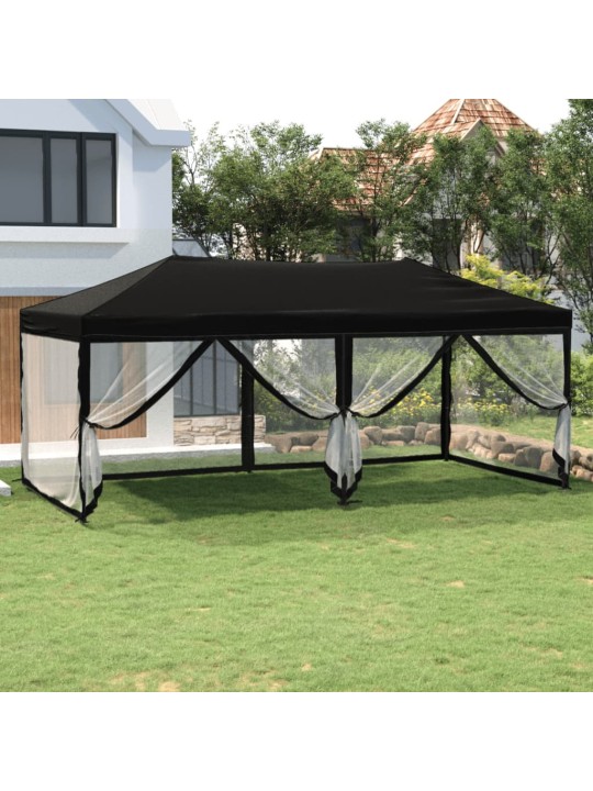 Skládací party stan s bočními stěnami černý 3 x 6 m