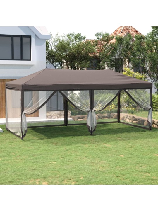 Skládací party stan s bočními stěnami taupe 3 x 6 m