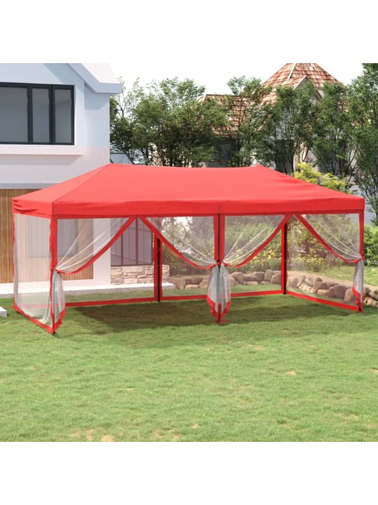 Skládací party stan s bočními stěnami červený 3 x 6 m