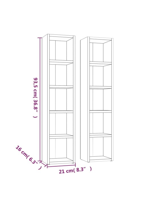 Skříňky na CD 2 ks kouřový dub 21x16x93,5 cm kompozitní dřevo