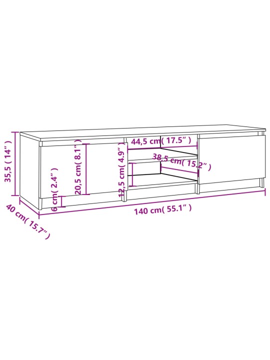 TV skříňka hnědý dub 140 x 40 x 35,5 cm kompozitní dřevo