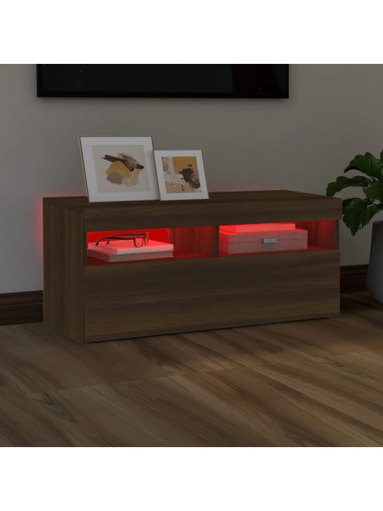 TV skříňka s LED osvětlením hnědý dub 90 x 35 x 40 cm
