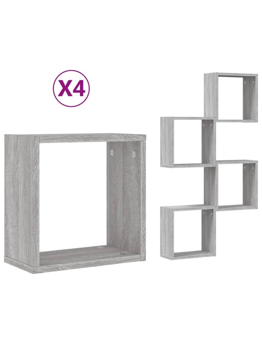 Nástěnné krychlové police 4 ks šedý sonoma 30 x 15 x 30 cm