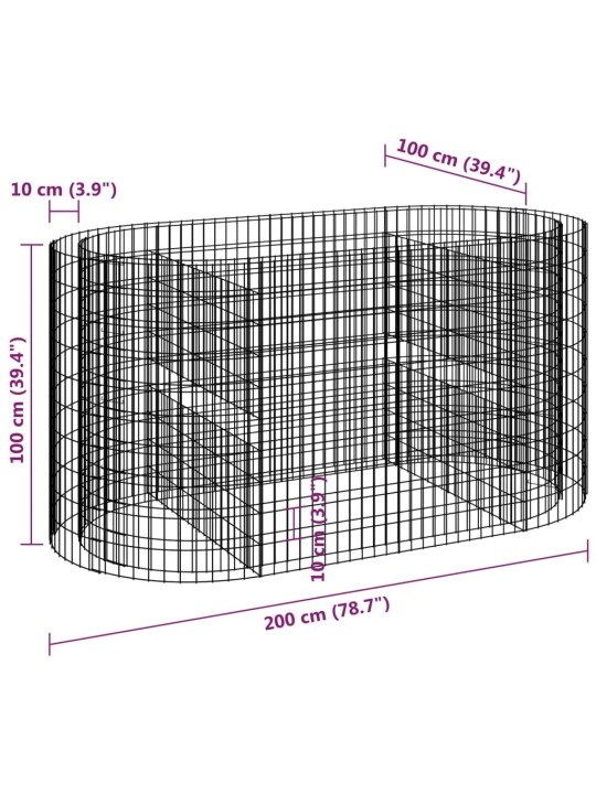 Gabionový vyvýšený záhon pozinkované železo 200 x 100 x 100 cm