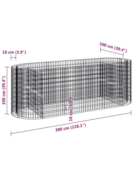 Gabionový vyvýšený záhon pozinkované železo 300 x 100 x 100 cm