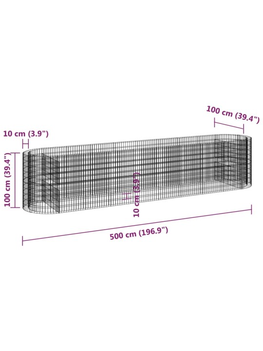 Gabionový vyvýšený záhon pozinkované železo 500 x 100 x 100 cm