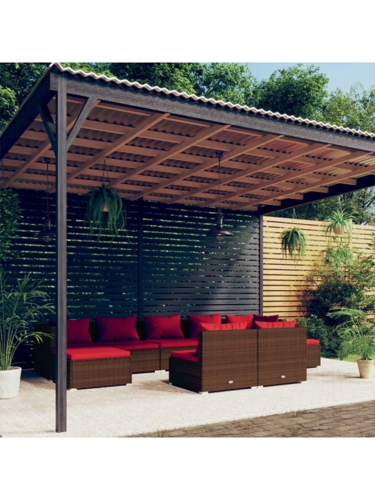 9dílná zahradní sedací souprava s poduškami hnědá polyratan
