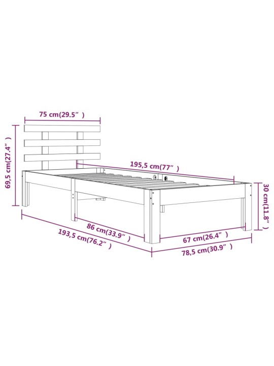 Rám postele bílý masivní dřevo 75 x 190 cm malé jednolůžko