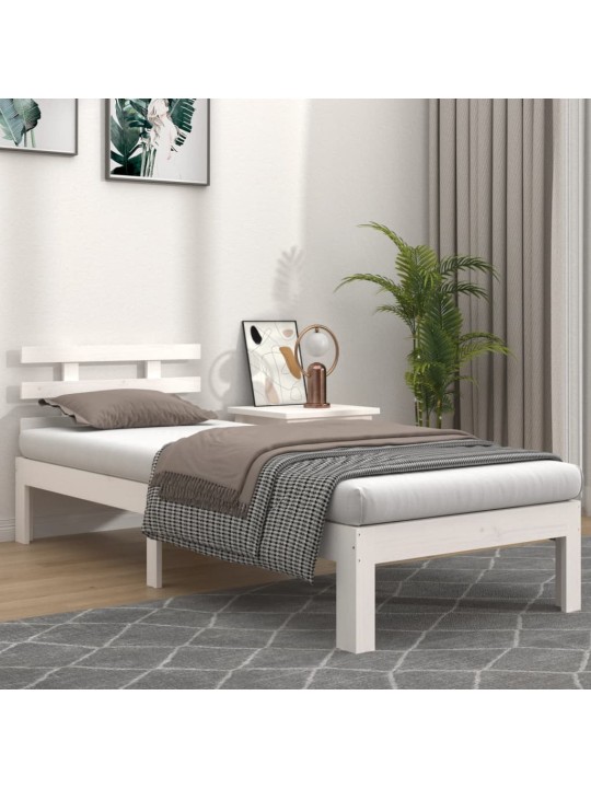Rám postele bílý masivní dřevo 75 x 190 cm malé jednolůžko