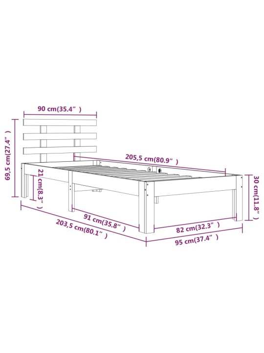 Rám postele bílý masivní dřevo 90 x 200 cm