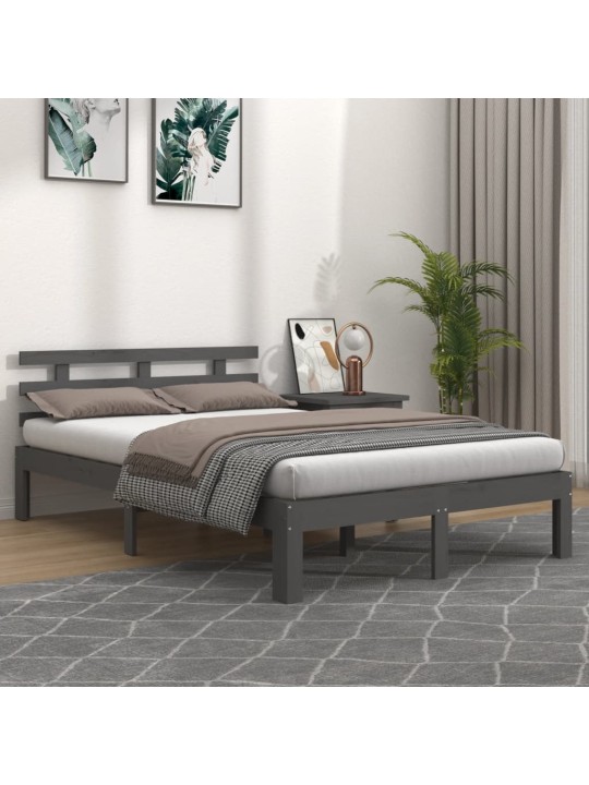 Rám postele šedý masivní dřevo 150 x 200 cm King Size
