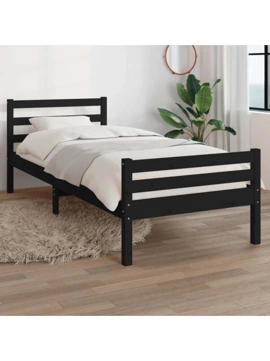 Rám postele černý masivní dřevo 90 x 200 cm
