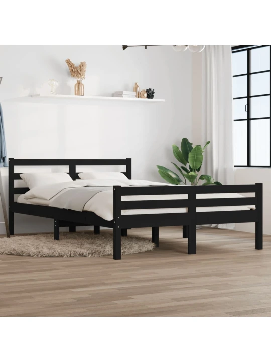 Rám postele černý masivní dřevo 120 x 200 cm
