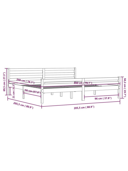 Rám postele bez matrace masivní dřevo 200 x 200 cm
