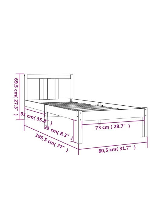 Rám postele medově hnědý masivní dřevo 75x190cm malé jednolůžko