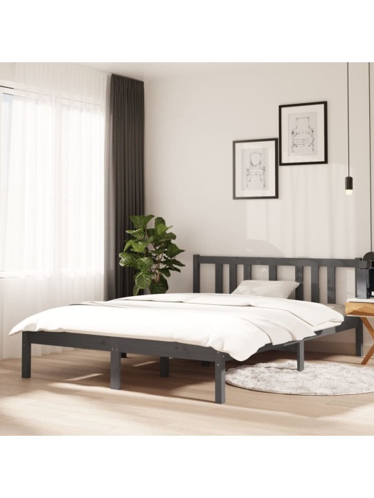 Rám postele šedý masivní dřevo 135 x 190 cm dvojlůžko