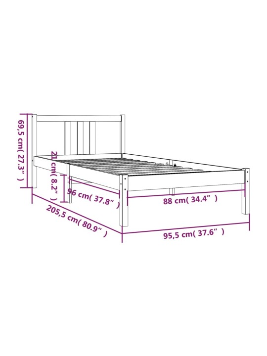 Rám postele bílý masivní dřevo 90 x 200 cm