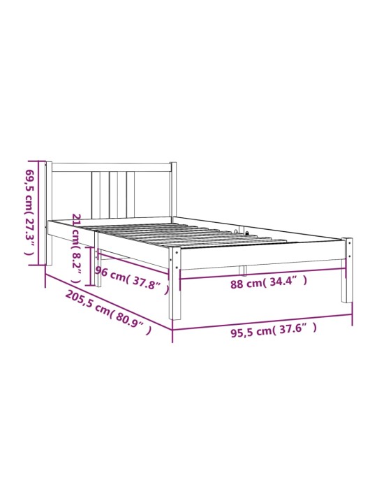 Rám postele medově hnědý masivní dřevo 90 x 200 cm