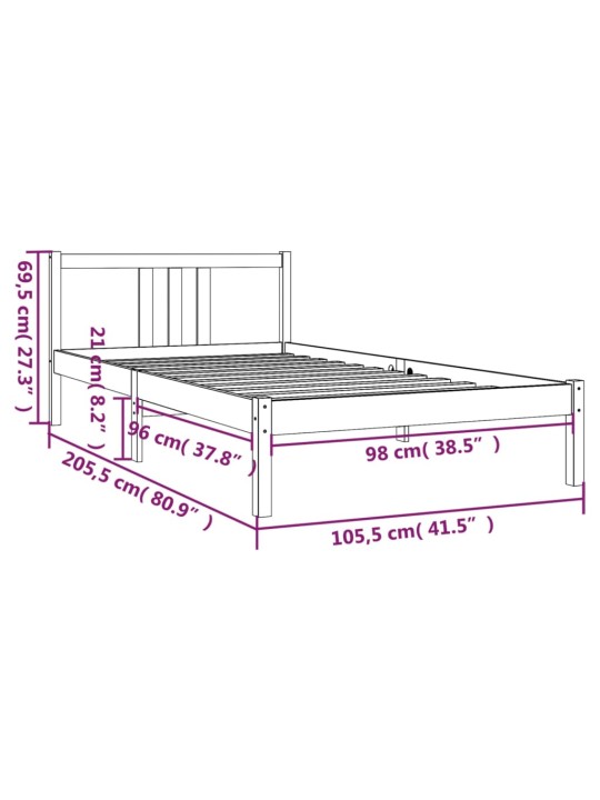 Rám postele šedý masivní dřevo 100 x 200 cm