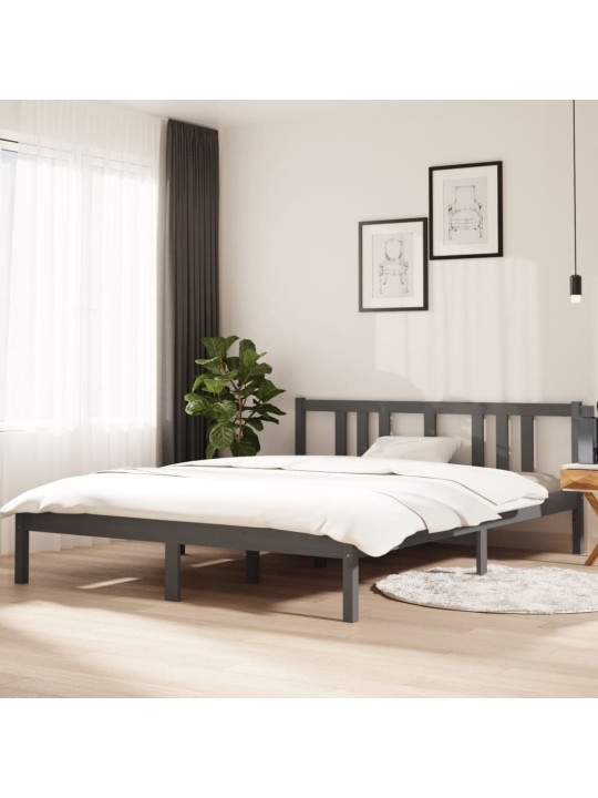 Rám postele šedý masivní dřevo 150 x 200 cm King Size