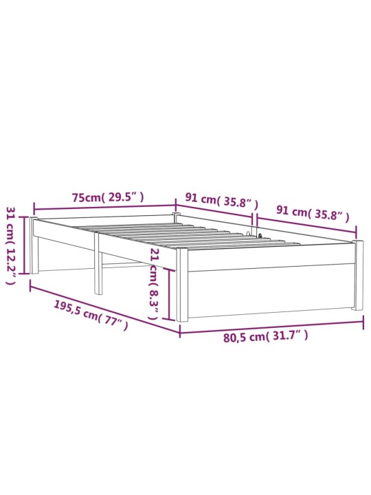 Rám postele bílý masivní dřevo 75 x 190 cm malé jednolůžko