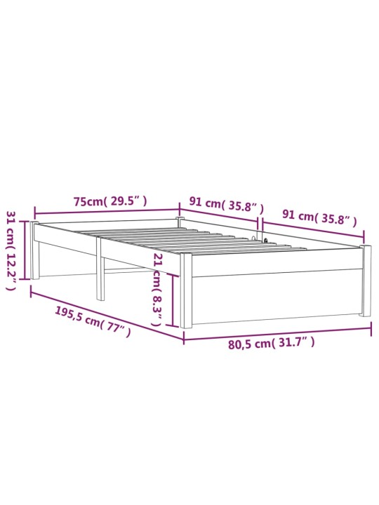 Rám postele medově hnědý masivní dřevo 75x190cm malé jednolůžko