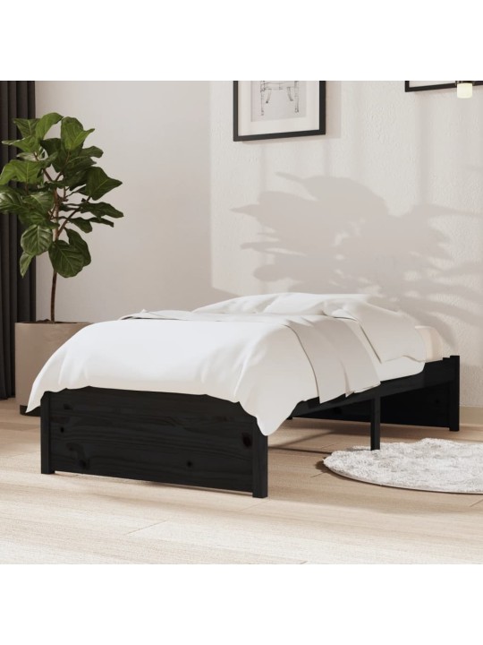Rám postele černý masivní dřevo 75 x 190 cm malé jednolůžko