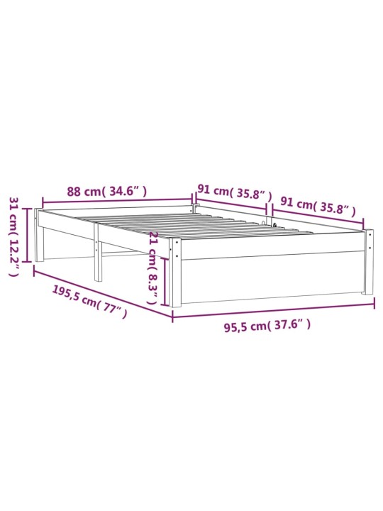 Rám postele bílý masivní dřevo 90 x 190 cm jednolůžko