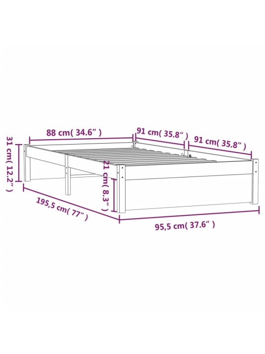 Rám postele černý masivní dřevo 90 x 190 cm jednolůžko