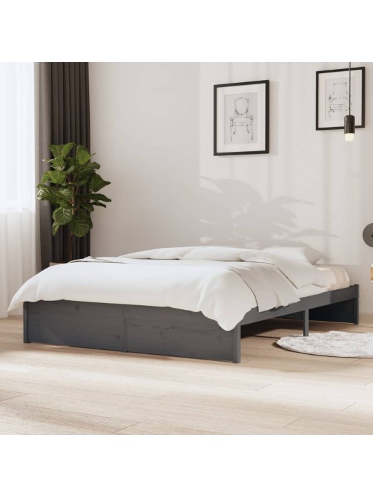 Rám postele šedý masivní dřevo 135 x 190 cm dvojlůžko