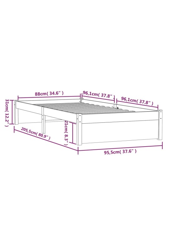 Rám postele medově hnědý masivní dřevo 90 x 200 cm