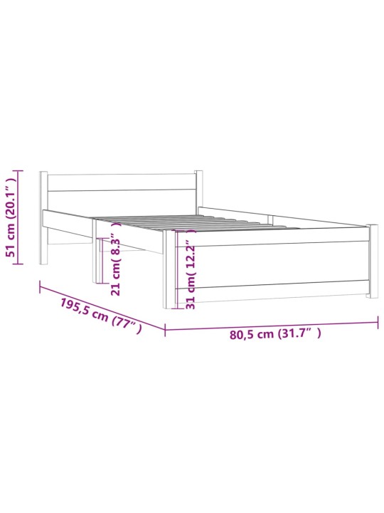 Rám postele medově hnědý masivní dřevo 75x190cm malé jednolůžko