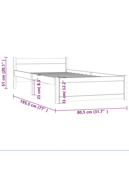 Rám postele černý masivní dřevo 75 x 190 cm malé jednolůžko