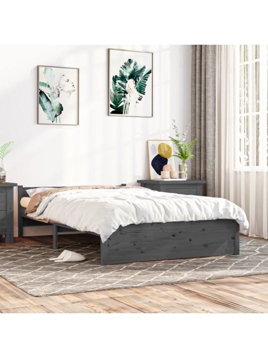 Rám postele šedý masivní dřevo 135 x 190 cm dvojlůžko