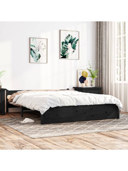 Rám postele černý masivní dřevo 140 x 190 cm