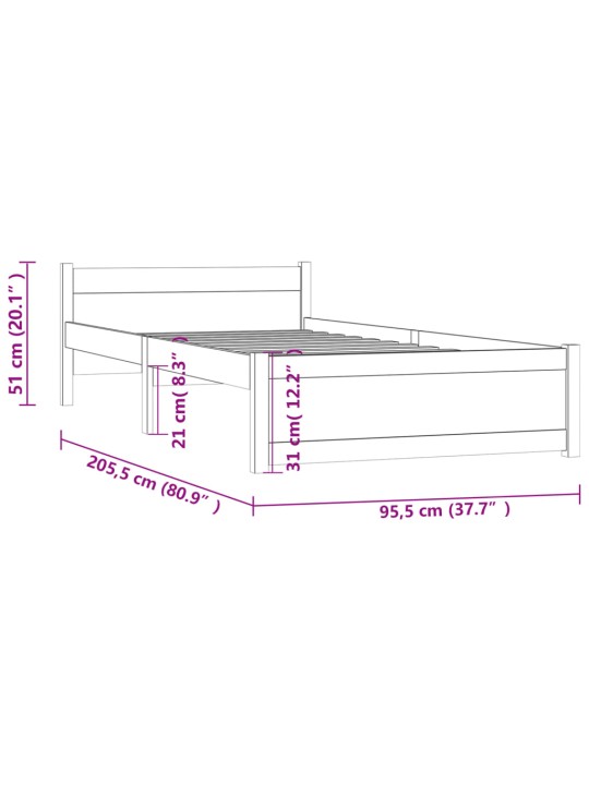 Rám postele černý masivní dřevo 90 x 200 cm