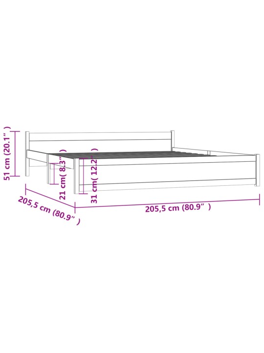 Rám postele bílý masivní dřevo 200 x 200 cm