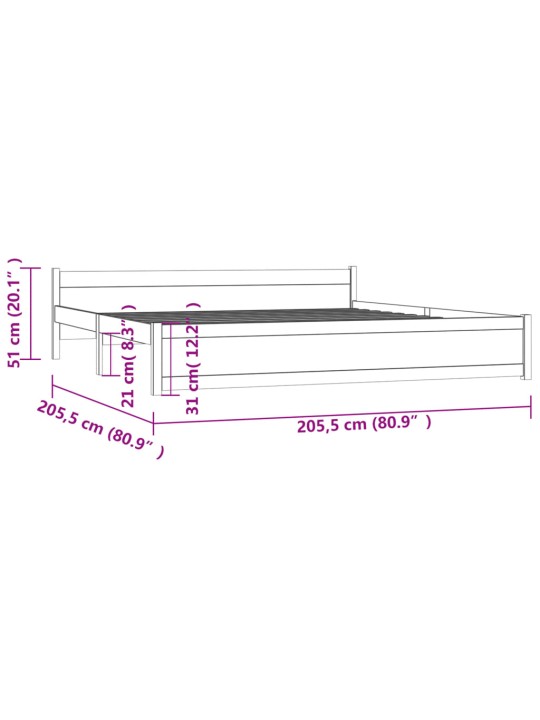 Rám postele medově hnědý masivní dřevo 200 x 200 cm