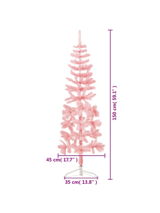 Úzký umělý poloviční vánoční stromek se stojanem růžový 150 cm