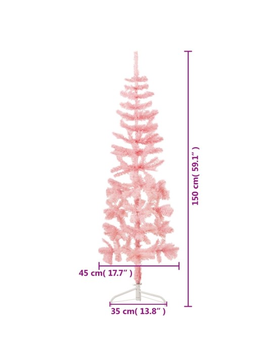 Úzký umělý poloviční vánoční stromek se stojanem růžový 150 cm