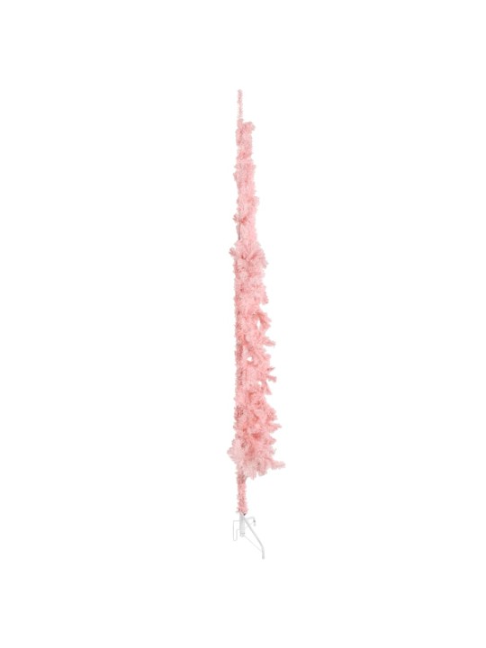 Úzký umělý poloviční vánoční stromek se stojanem růžový 240 cm