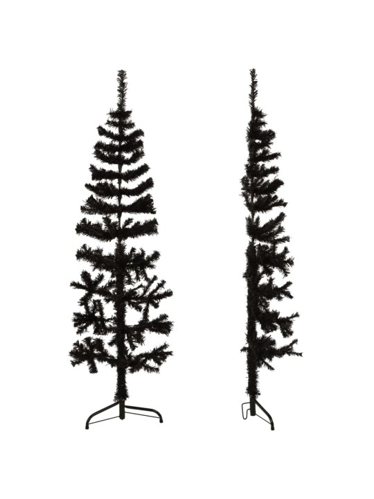 Úzký umělý poloviční vánoční stromek se stojanem černý 150 cm