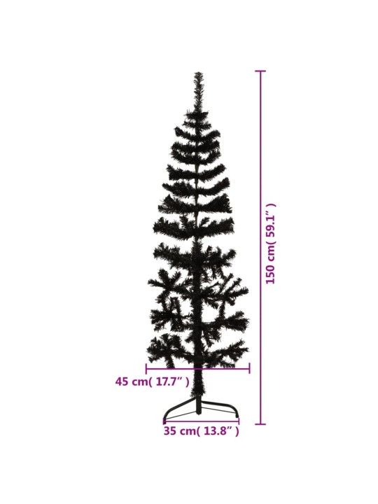 Úzký umělý poloviční vánoční stromek se stojanem černý 150 cm